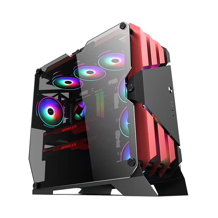 Vỏ case gaming SAMA TG-03 White/Blue/RED (Mid tower, kính cường lực, sẵn 6 fan RGB 12cm)