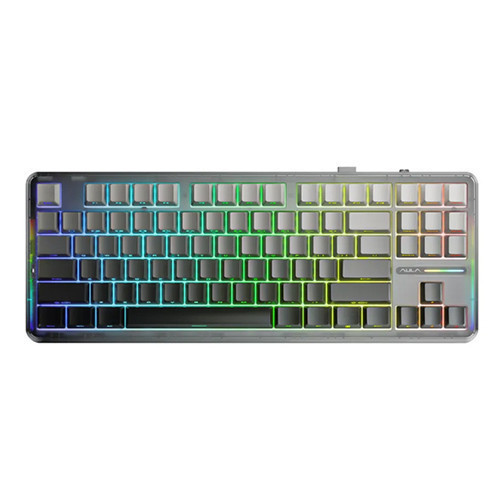 [New 100%] Bàn Phím Cơ AULA 3 MODE F87 PRO Black Gradient Grey Wood V4 Switch