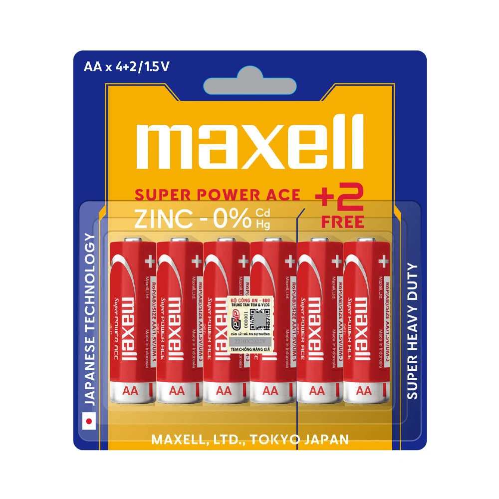 [New 100%] Pin Than Maxell AA 6 viên (R6P) (Combo 4+2 viên)