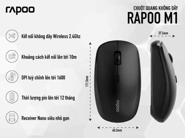 [New 100%] Chuột không dây Rapoo M1 Black