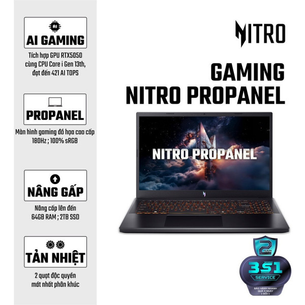 [New 100%] Laptop Gaming Acer Nitro ProPanel ANV15-52-72BM - Core i7-13620H | RTX 5050 | 15.6 inch FHD 180Hz, 100%sRGB