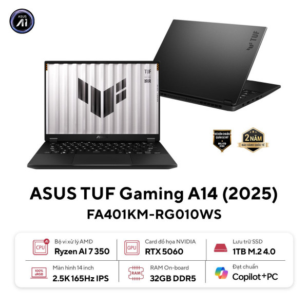[New 100%] Laptop Asus TUF Gaming A14 FA401KM-RG010WS - Ryzen AI 7 350 | RTX 5060 | 14 Inch WQXGA 165Hz
