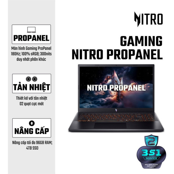 [New 100%] Laptop Gaming Acer Nitro ProPanel ANV15-52-73Z8 NH.QUASV.001 - Core 7 240H | RTX 4050 6GB | 15.6 Inch Full HD 180Hz 100%sRGB