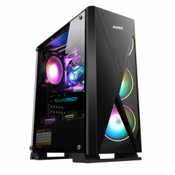 Vỏ case gaming SAMA JAZOVO Plus XII Black (Mid tower, kính cường lực, sẵn 3 fan RGB 12cm)