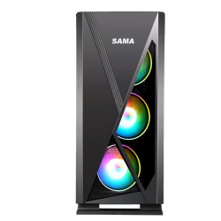 Vỏ case gaming SAMA JAZOVO Plus XII Black (Mid tower, kính cường lực, sẵn 3 fan RGB 12cm)