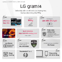 [New 100%] Laptop LG Gram 2023 14Z90R-G.AH53A5 - Intel Core i5-1340P | 14 Inch 2K 100% sRGB