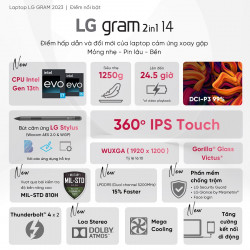 [New 100%] Laptop LG Gram 2 in 1 2023 14T90R-G.AH55A5 - i5-1340P | 16GB | 512GB | 14 inch WUXGA 99%DCI-P3