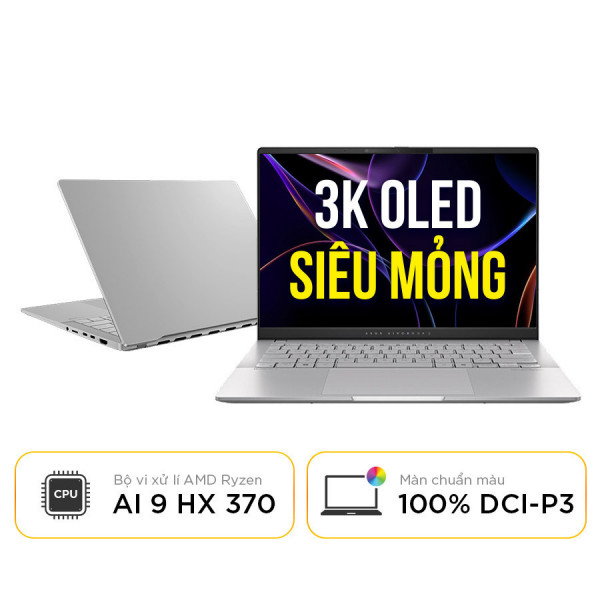 [New 100%] Laptop ASUS Vivobook S 14 OLED M5406WA-PP071WS - AMD Ryzen™ AI 9 HX 370 | 16GB | 1TB | AMD Radeon 890M | 14 Inch 3K OLED 100% DCI-P3