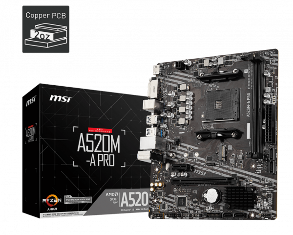 [New 100%] Mainboard MSI A520M-A PRO (AMD A520 / Socket AM4 / M-ATX / 2 khe ram / DDR4) 