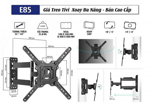 [New 100%] Giá treo tivi, Khung treo tivi xoay đa năng 35 inch - 65 inch