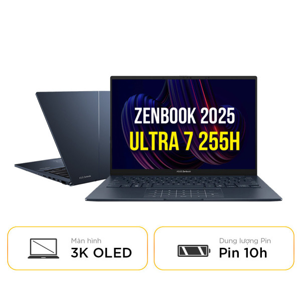 [New 100%] Laptop Asus Zenbook 14 OLED UX3405CA-PZ368WS - Ultra 7-255H | 16GB | 14 Inch 3K OLED