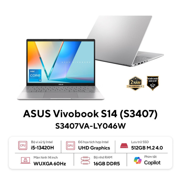 [New 100%] Laptop Asus Vivobook S14 S3407VA-LY046W - i5-13420H | 14.0 Inch WUXGA