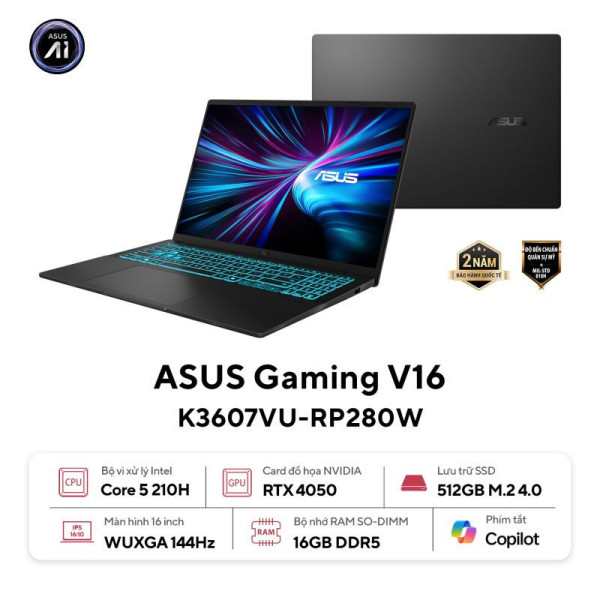 [New 100%] Laptop Asus Gaming V16 K3607VU-RP280W - Intel Core 5 210H | RTX 4050 | 16 Inch 144Hz