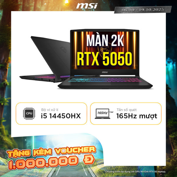 [New 100%] Laptop MSI Katana 15 HX B14WEK 286VN - Intel Core i5 14450HX | RTX 5050 | 15.6 inch QHD 165Hz