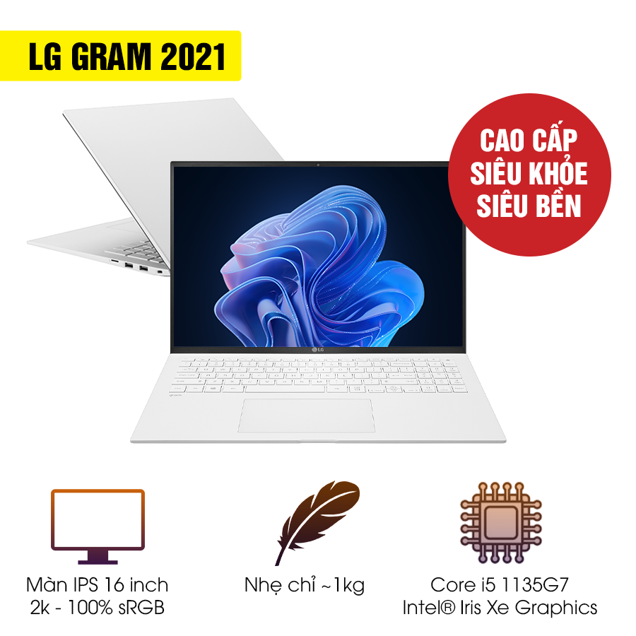 [Mới 100% Full Box] Laptop LG Gram  2021 16 16ZD90P-G.AX54A5 - Intel Core  Intel Core i5-1135G7 | 16 Inch 2K 100% DCI-P3