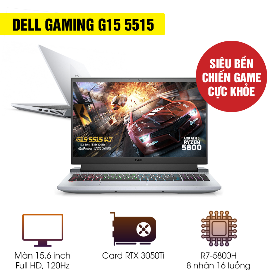 [Mới 100% Full Box] Dell Gaming G15 5515-YJMK8 - AMD Ryzen 7 5800H | RTX 3050Ti | 15.6 Inch Full HD 120Hz