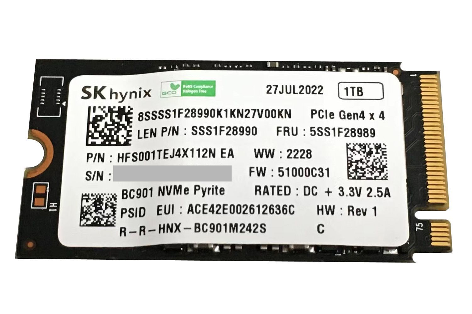 Ổ cứng SSD 1TB NVMe M.2 2242 SK Hynix