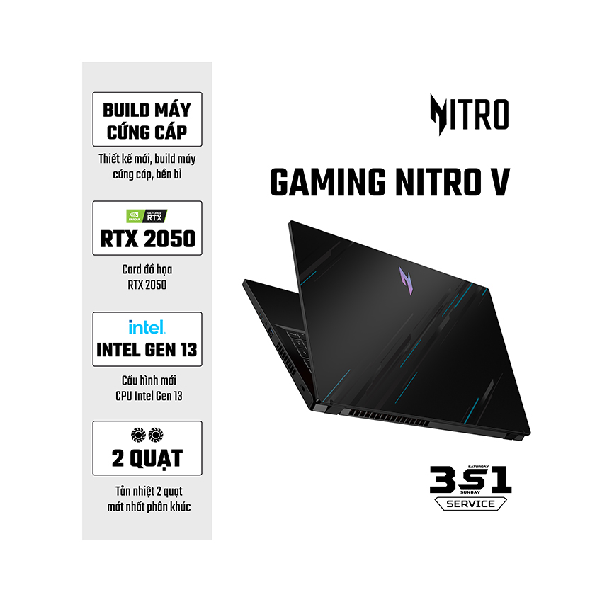 [New 100%] Laptop Gaming Acer Nitro V ANV15-51-58AN NH.QNASV.001 | Intel Core i5-13420H | RTX 2050 | 15.6 Inch Full HD 144Hz
