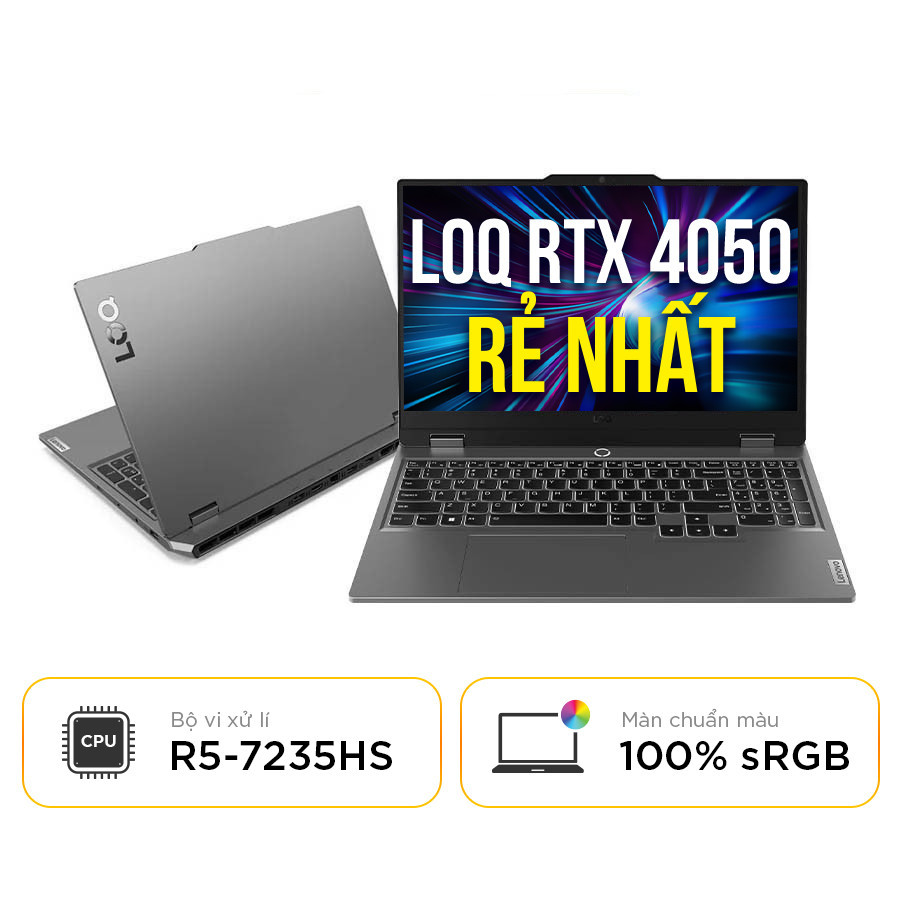 [New 100%] Laptop Lenovo LOQ 15ARP9-83JC00GKUS - Ryzen 5 7235HS | 12GB DDR5 | RTX4050 | 15.6 inch Full HD 144Hz 100% sRGB