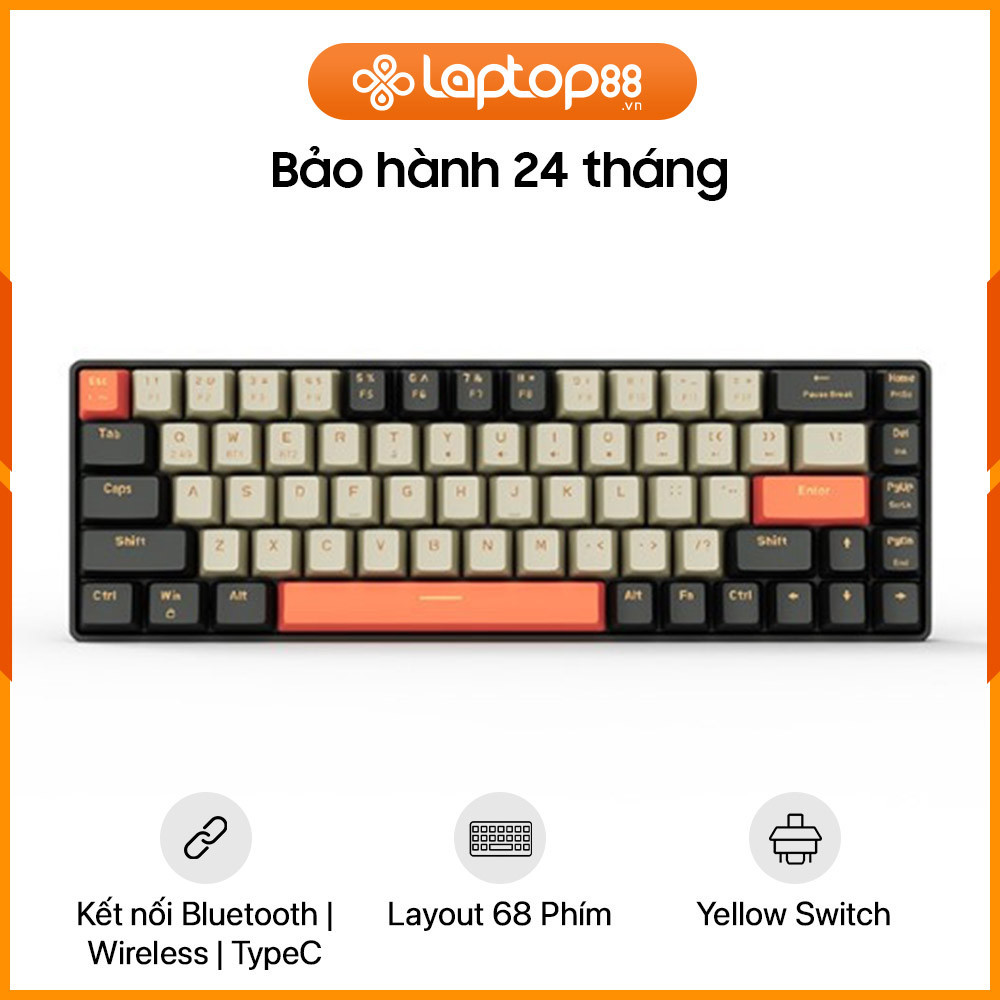 [New 100%] Bàn Phím Cơ Không Dây EDRA EK368L Alpha White -  Yellow Switch