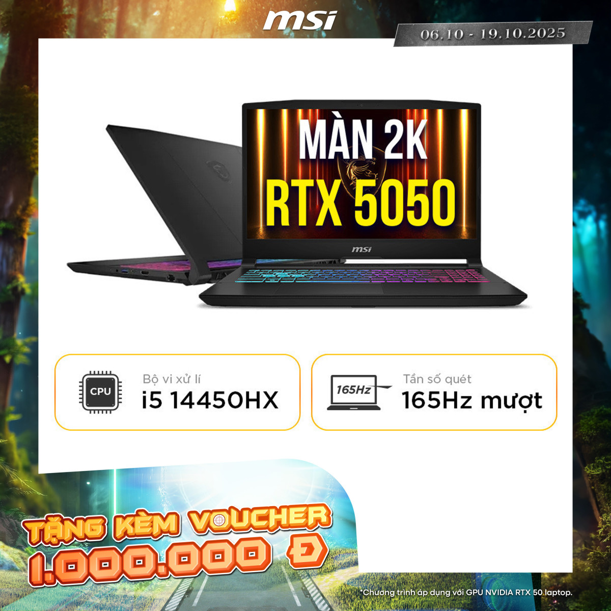 [New 100%] Laptop MSI Katana 15 HX B14WEK 286VN - Intel Core i5 14450HX | RTX 5050 | 15.6 inch QHD 165Hz