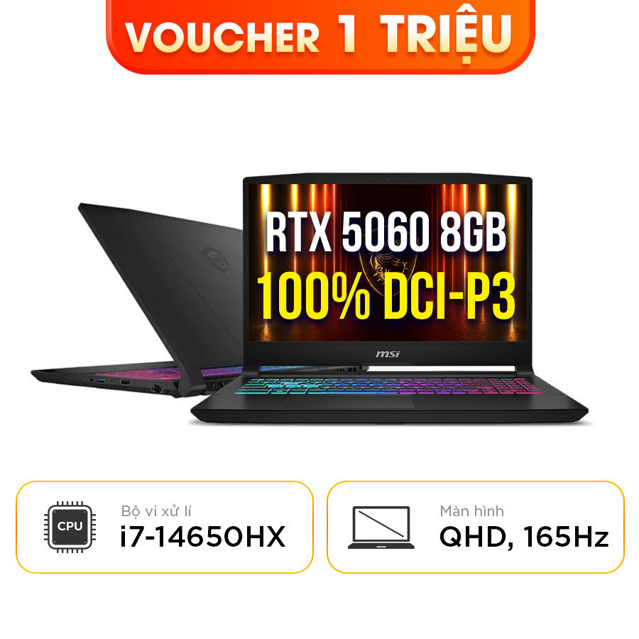 [New 100%] Laptop MSI Katana 15 HX B14WFK 267VN - Intel  i7-14650HX  | RTX 5060 8GB | 15.6 QHD 165Hz