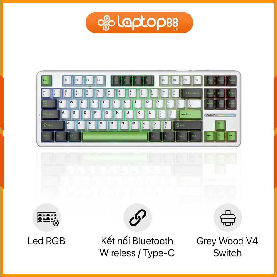 [New 100%] Bàn Phím Cơ AULA 3 MODE F87 Grey Wood V4 Switch