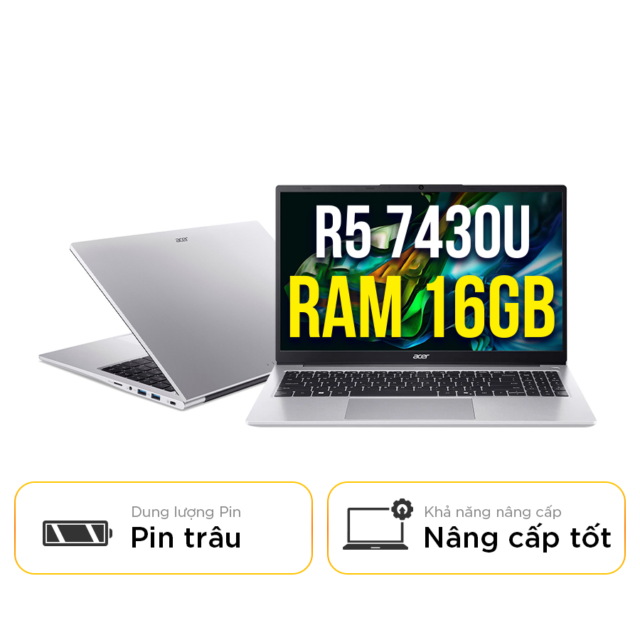 [New 100%] Laptop Acer Aspire Lite 15 AL15-42P-R8E6 NX.D34SV.001 - AMD Ryzen 5 7430U | 16GB | 15.6 Inch Full HD