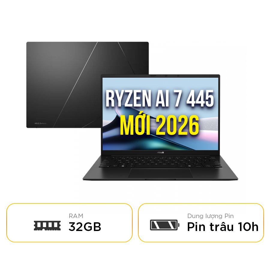 [New 100%] Laptop ASUS Zenbook 14 UM3406GA-QD073WS -  Ryzen AI 7 445 | 32GB | 1TB | 14 inch WUXGA 60Hz