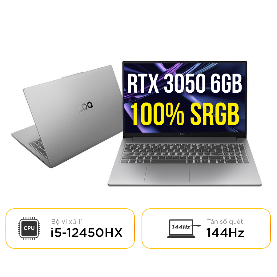 [New 100%] Laptop Lenovo LOQ Essential 15IAX9E 83LK00CVUS - Intel i5-12450HX | RAM 16GB | SSD 512GB | RTX™ 3050 | 15.6 inch Full HD 144Hz 100% sRGB