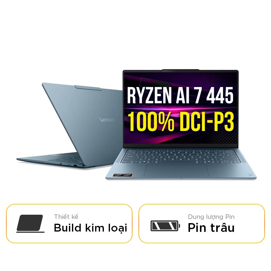 [New 100%] Laptop Lenovo Yoga Slim 7 14AGP11 83QS001DVN - AMD Ryzen AI 7 445 | 16GB | 512GB | 14 Inch WUXGA OLED