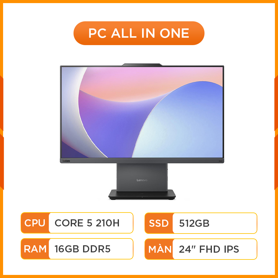 [New 100%] PC Máy Tính AIO Lenovo ThinkCentre Neo 24 G5 12SD00ASVN - Core 5 210H | 16GB | 512GB | 24 inch FHD IPS | Win 11