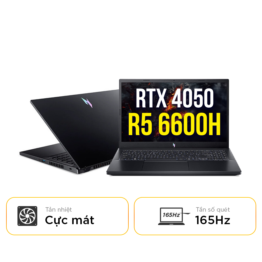 [New 100%] Laptop Gaming Acer Nitro V ANV15-41-R732 NH.QPESV.005 -  Ryzen 5-6600H | 16GB | 512GB | RTX 4050 | 15.6 Inch Full HD 165Hz