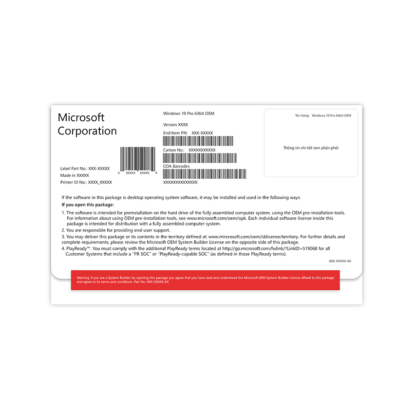 Hệ điều Hành bản quyền Microsoft Windows 10 Pro 64Bit Eng Intl 1pk DSP OEI (FQC-08929)