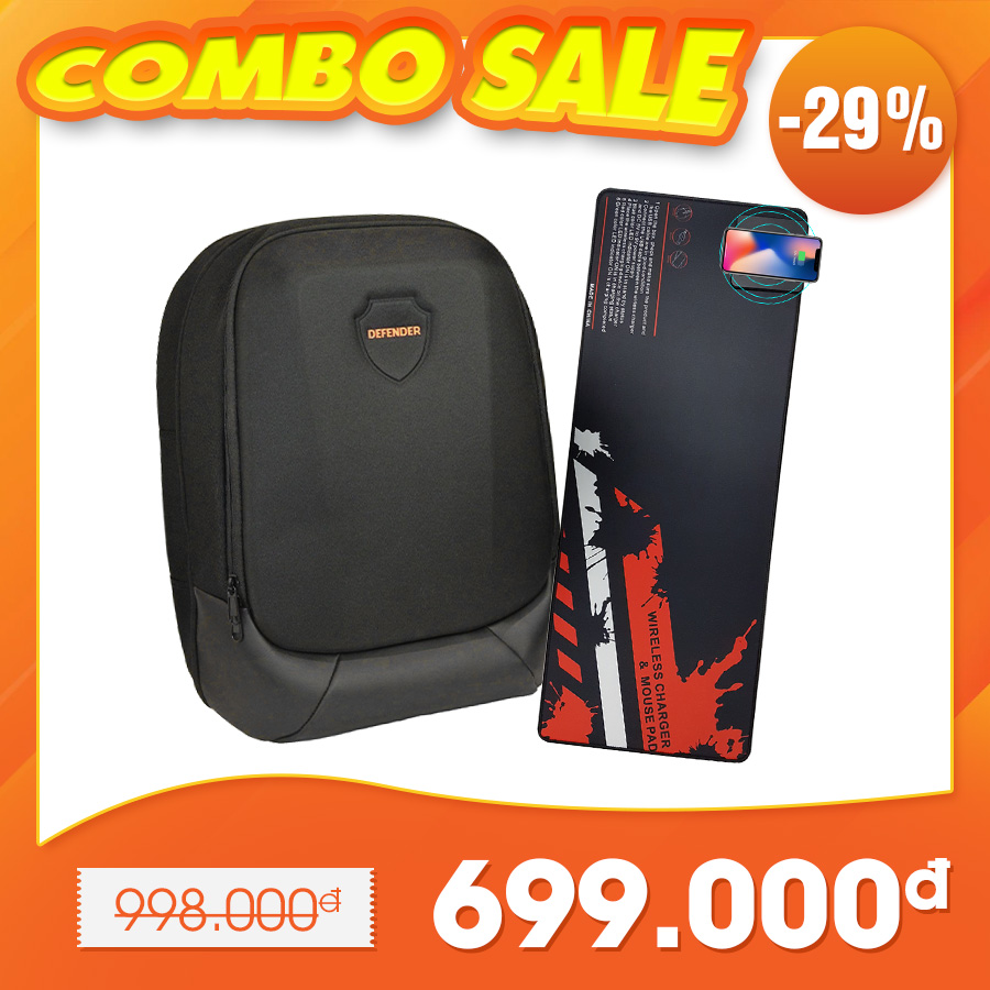 Combo PHỤ KIỆN GIÁ SHOCK | Balo Gaming S88 Defender 17" + Bàn di chuột Signo 101 kèm sạc không dây
