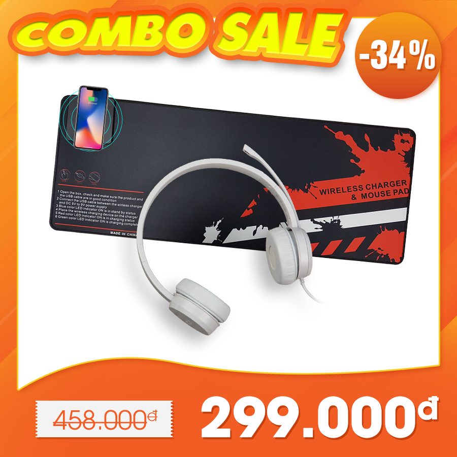 Combo PHỤ KIỆN GIÁ SHOCK | Tai nghe Lenovo 110 USB + Bàn di chuột Signo 101 khổ lớn kèm cốc sạc không dây