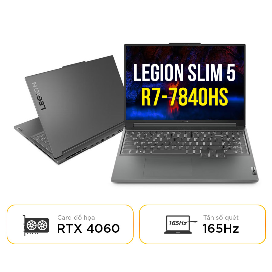 [New 100%] Laptop LENOVO Legion Slim 5 16APH8 82Y9002YVN  - AMD Ryzen 7-7840HS | 16GB | RTX 4060 | 16 inch 2K 100% sRGB 165hz