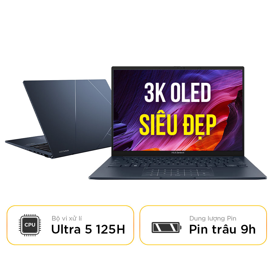 [New 100%] Laptop Asus Zenbook 14 OLED UX3405MA-PP151W - Intel Core Ultra 5 125H | Intel Arc | 14 inch 3K OLED 100% DCI-P3