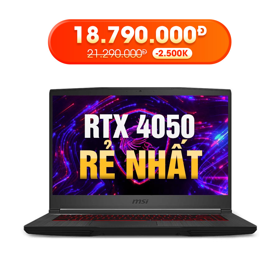 [New 100%] Laptop MSI Gaming GF63 Thin 12VE-460VN - Intel Core i5 -12450H | RTX 4050 4GB | 15.6 inch Full HD 144Hz