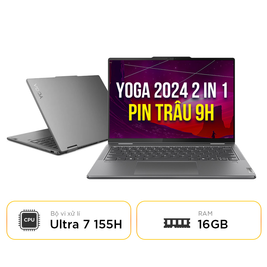 [New 100%] Laptop LENOVO YOGA 7 2 IN 1 14IML9 83DJ001FVN - Core Ultra 7 155H | 16GB RAM | 512GB SSD | 14 inch OLED 100% sRGB 