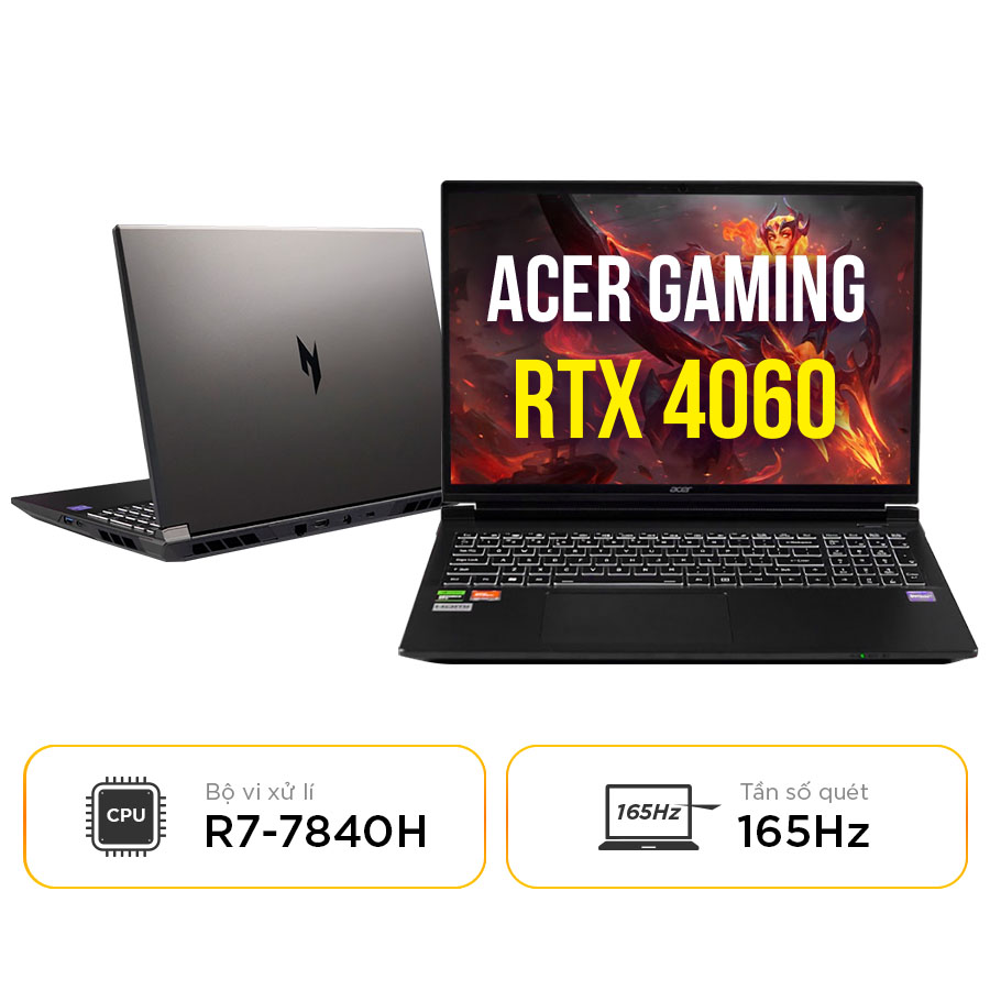 [New 100%] Laptop Acer Shadow SH16-41-7G41 ZLN01CQ00D - AMD R7-7840H | 16GB | RTX 4060 | 16 inch Full HD+ 165Hz