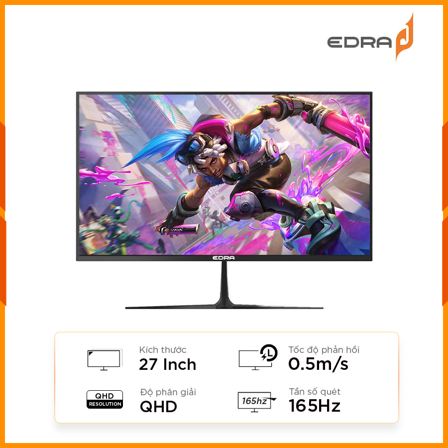 [New 100%] Màn Hình Gaming 27 Inch EDRA EGM27Q165P (27 inch/QHD/IPS/165Hz/0.5ms)