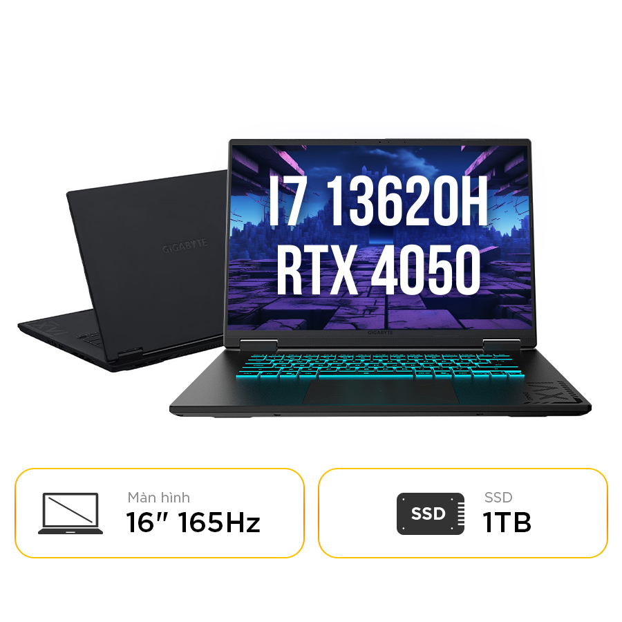 [New 100%] Laptop Gaming GIGABYTE A16 CMHI2VN894SH - Intel Core i7 13620H | RTX 4050 | 16 Inch 165Hz